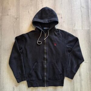 Polo Ralph Lauren zip black hoodie red pony preppy minimal y2k